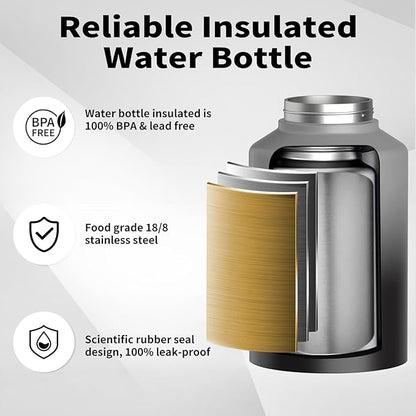 1 Gallon Water Bottle Insulated(Cold for 48 Hrs),BPA Free&Leak Proof,128oz Stainless Steel Water Jug,Big thermo,Large Water Bottle with Handle for Gym,Hiking,Camping&Travel,Gray