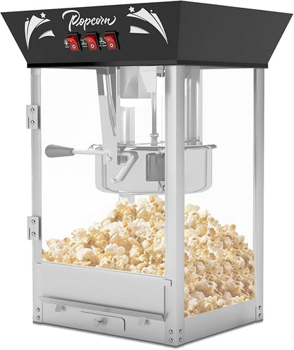 Vintage Popcorn Machine, 12oz Popper Stainless-Steel Kettle & Warming Light, Makes Up to 60 Cups, Ideal for Family Gatherings, Movie Theaters & Amusement Parks, Black