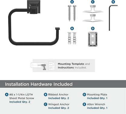 Amerock BH36022MB | Matte Black Towel Ring | 5-3/4 in (146 mm) Length Towel Holder | Mulholland | Hand Towel Holder for Bathroom Wall | Small Kitchen | Bath Accessories