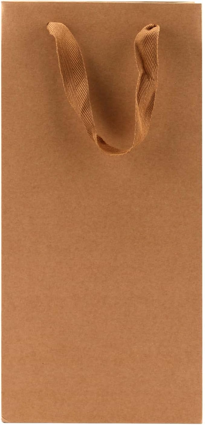 SEUNMUK 60 Pack 13.8 x 6.7 x 3.5 Inch Kraft Wine Gift Bags, 260 gsm Thick Paper Wine Bottle Bags with Handles, Elegant Wine Bags for Party, Wedding and Retailing