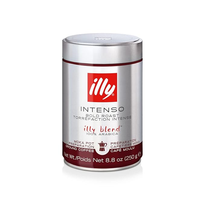 illy Ground Coffee Moka - 100% Arabica Flavored Coffee Ground - Rich Aromatic Coffee Grounds Profile – Intenso Dark Roast – Warm Notes of Cocoa & Dried Fruit - No Preservatives – 8.8 Ounce, 6 Pack
