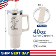ThermoThrill Ships Next Day, Personalized 40 Oz Tumbler with Handle and Straw Custom Tumbler with Text Stainless Steel Mug Birthday Gifts for Women