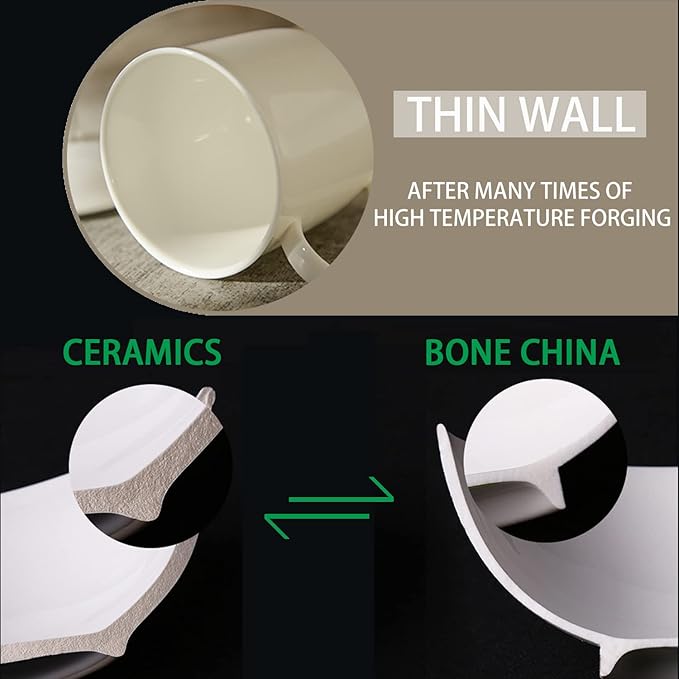 Chulan White Thin Over 45% Bone Content Fine Bone China Coffee Mugs 10 oz, Lightweight Porcelain Cups for Espresso Latte Mocha Cappuccino, Luxury Ceramic Tea Cup, Set of 2 Dishwasher Microwave Safe
