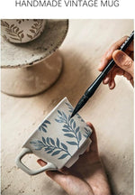 Load image into Gallery viewer, Ceramic Mug 1pcs, 11oz - Vintage Coffee Mug, Pottery Cups for Milk, Latte, Cappuccino, Tea - Porcelain Dishwasher, Microwave Safe Stoneware 1 PCS Olive Black Leave Set of 1