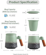 Load image into Gallery viewer, ZENS Tea Mug with Infuser and Lid for Loose Leaf Tea Steeper, 16.9 oz Embossed Ceramic Tea Cup with Fine Strainersand Wood Handle, Diffusers Accessories for Tea Lovers Gifts