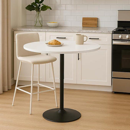 Magshion 31" Round Bar Table Height Adjustable 26"-35" Pub Table with Enlarged Base for Living Room Patio Bistro Café, White