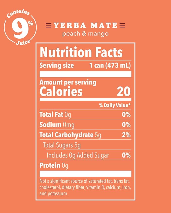 Babe Organic Yerba Mate Energy Drinks | NO SUGAR ADDED with 150mg Plant-Based Caffeine | Natural Yerba Mate Tea with No Crash, No Jitters - Peach Mango (12 x 16oz Cans)
