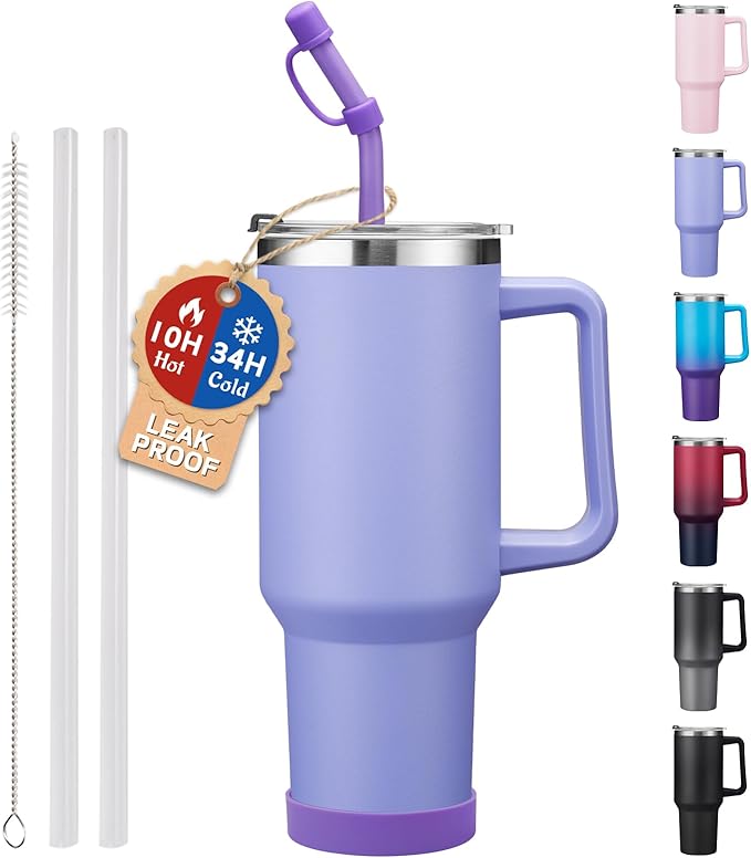 40oz Tumbler Cups with Lid and Straw - Travel Mugs Insulated for Hot and Cold Drinks, Hydro Thermal Coffee Jug Fits in Car Cup Holder, Metal Water Bottle for Women Men