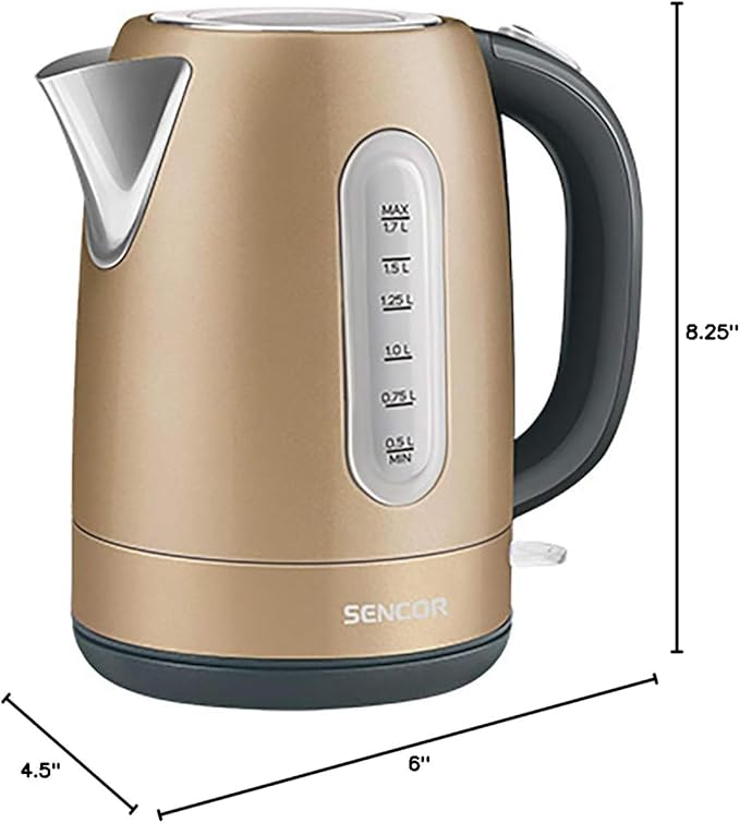 Sencor SWK1777CH 1.7L Stainless Steel Electric Kettle with Lid Safety Lock, Champagne