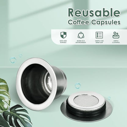 Reusable Coffee Capsules for Originales, Stainless Steel Refillable Coffee Pods, 2pcs Reutilisable Refillable Espresso Capsule(2 Cup+ Tamper+ Stainless Steel Spoon)