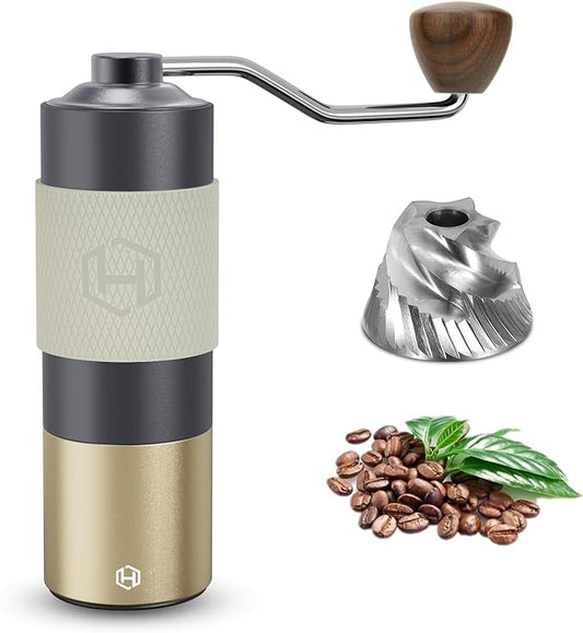 Manual Coffee Grinder - HEIHOX Hand with Adjustable Conical Stainless Steel Burr Mill, Capacity 30g Portable Mill Faster Grinding Efficiency Espresso to Coarse for Office, Home, Camping