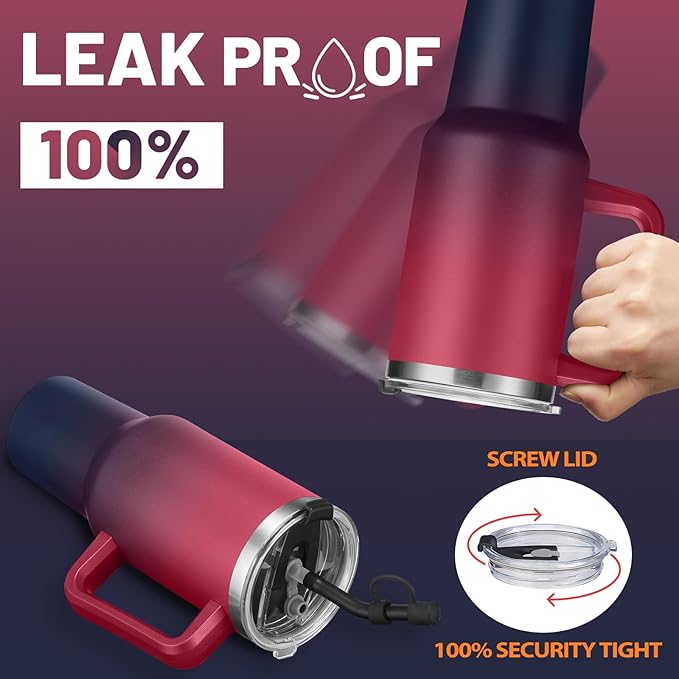 40 oz Stainless Steel Vacuum Insulated Tumbler with Lid and Straw for Water, Iced Tea or Coffee, Spill Proof Water Bottle with Handle, Leak Resistant Travel Mug Car Cupholder Friendly