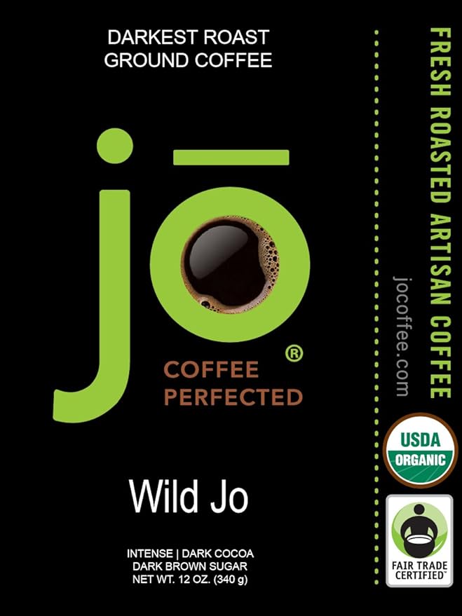 WILD JO: 12 oz, Dark French Roast Organic Ground Coffee, Bold Strong Rich Wicked Good Coffee! Great Brewed or Cold Brew, USDA Certified Fair Trade Organic Arabica, NON-GMO Gluten Free by Jo Coffee®