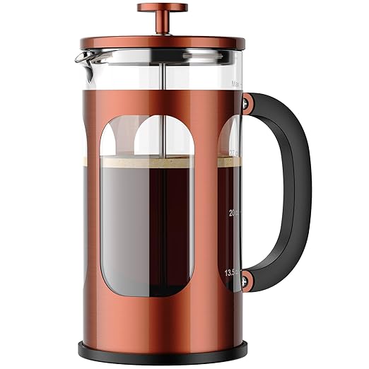Veken French Press Coffee Maker 34oz 1 L, Heat Resistant Thickened Borosilicate Glass, No Plastic Touching Cafe, Stainless Steel Brewer, Cold Brew Cafetera Teapot for Kitchen Travel Camping, Copper