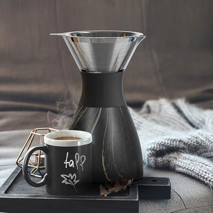 asobu Insulated Pour Over Coffee Maker (32 oz.) Double-Wall Vacuum, Stainless-Steel Filter and Take on the Go Carafe (Midnight Marble)