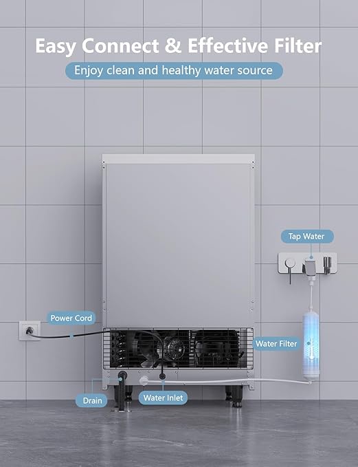 Coolski Commercial Ice Maker Machine 100Lbs/24H, Under Counter Ice Machine with 34lbs Ice Storage Bin, Stainless Steel Freestanding Ice Maker for Restaurant, Bars, Home and Offices