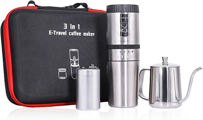 SOTECH Outdoor Camping Coffee Maker Set 3 in 1 Grinder Kit with Stainless Steel Electric Bean Grinder 350ml kettle Travel Coffee Kit(Pour Over Coffee Dripper Set Traveling Fishing)