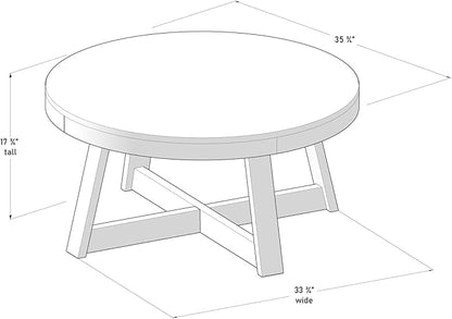 Plank+Beam Classic Round Coffee Table, 36" Farmhouse Coffee Table, Mini Center Tables for Small Spaces, Small Living Space Tea Table, White Sand Wirebrush
