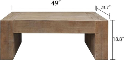 Natural Wood Coffee Tables for Living Room, Rectangle Cocktail Table Wooden Room Table, Rustic Coffee Table for Office and Apartment