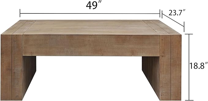 Natural Wood Coffee Tables for Living Room, Rectangle Cocktail Table Wooden Room Table, Rustic Coffee Table for Office and Apartment