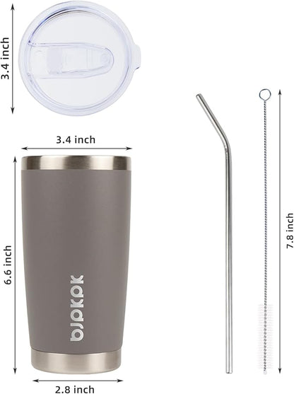 BJPKPK 20 oz Stainless Steel Insulated Tumbler Cup With Lid And Straw,Gray