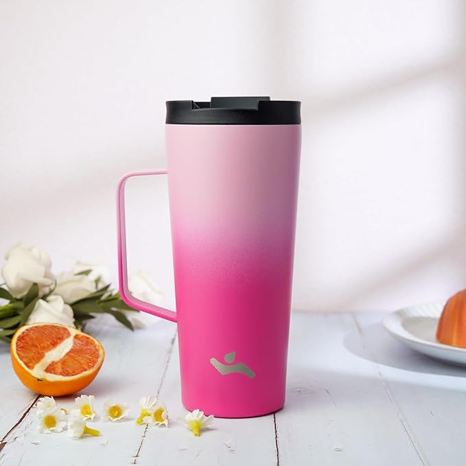 Insulated Tumbler with Handle and Straw, 26 OZ Travel Coffee Mug Stainless Steel Cup Metal Water Bottle,Cherry