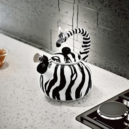 Whistling Tea Kettle for Stove Top Enamel on Steel Teakettle, Supreme Housewares Zebra Design Teapot Water Kettle Cute Kitchen Accessories Teteras (2.1 Quart, Zebra)
