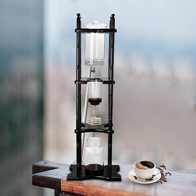 Cold Brew Drip Coffee Maker, 2500ml/84.54oz Ice Coffee Brewer Machine Dripper Pot Cold-Drip Coffee Tower with Glass Container Wood Stand for Home Office