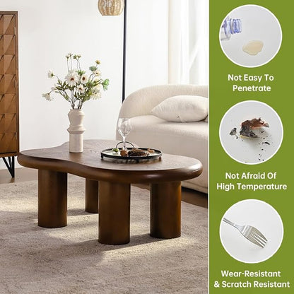 Brown Cloud Coffee Table Modern Irregular Coffee Table Unique Asymmetrical Coffee Tables with 4 Legs for Living Room Farmhouse (G, 46")