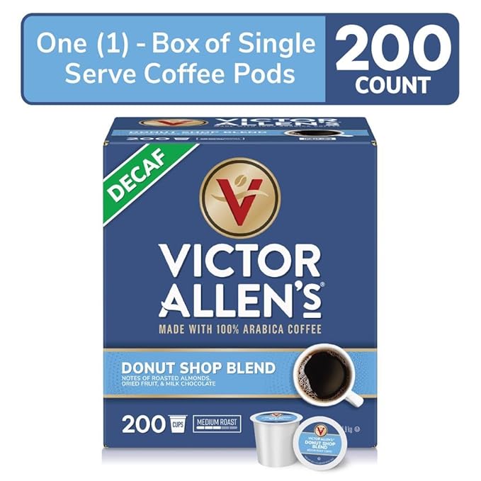 Victor Allen's Coffee Decaf Donut Shop Blend, Medium Roast, 200 Count, Single Serve Coffee Pods for Keurig K-Cup Brewers
