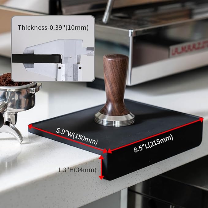 watchget Espresso Tamping Mat, Coffee Tamper Mat, Black Food Grade Silicone Pad, 8Inch X 6Inch Coffee Tamping Mat, Portafilter Mat For Barista Espresso Machine Accessory, Waterproof and Heat Resistant