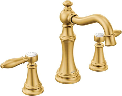 Moen Brushed Gold Weymouth Two-Handle Lever Handle Bathroom Faucet Trim Kit, Valve Required, TS42108BG