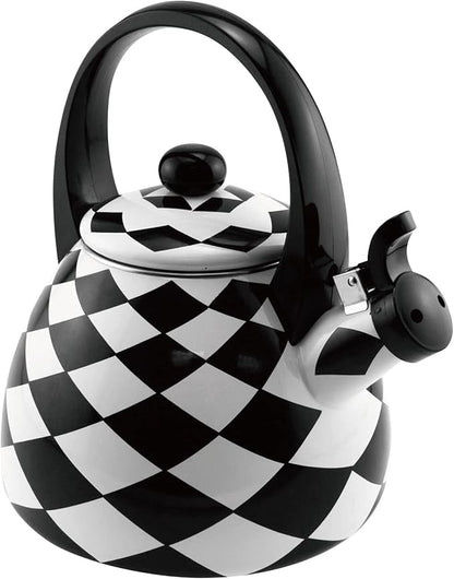 UPware Enamel on Steel Whistling Tea Kettle, Stovetop Teakettle (2.4 Quart, Black Diamond)