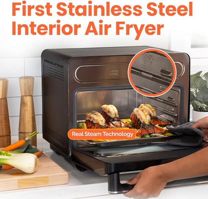 Steami 24L Steam Air Fryer Oven – 11-in-1 Convection Countertop Multi-Cooker with Real Steam Tech, Air Fry, Bake, Roast, Dehydrate, Sterilize, Stainless Steel Interior – 1600W