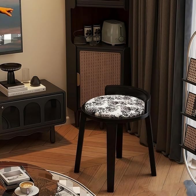 Vanity Chair with Small Back Vintage Style Makeup Chair Round Vanity Stool Wood Frame for Makeup Room ﻿ Creative idea