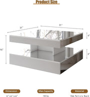 LED Coffee Table with Lights for Living Room Modern Mid Century Square Small Center Table with Storage Shelf Mirror Effect 2-Tier Apartment Office Bedroom Waiting Room Reception, Pet