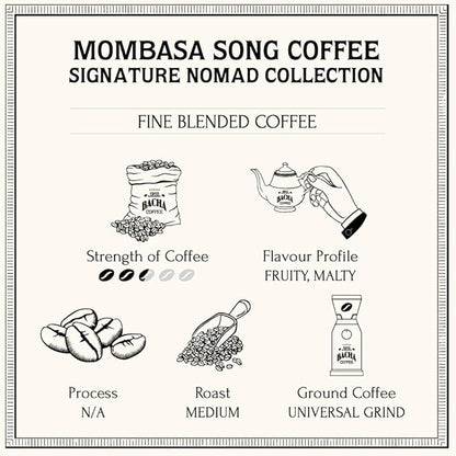 Bacha Coffee | Mombasa Song Fine Blended Signature Nomad Collection, 100% Arabica Specialty Coffee, Whole Beans, Medium Roast, 250g