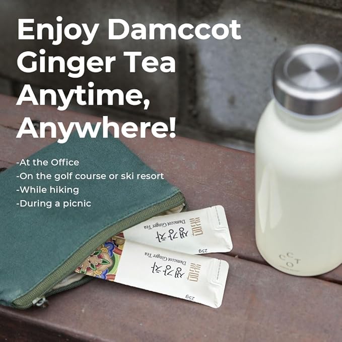 Damccot Korean Ginger Root Extract Tea Stick, Squeezed Ginger Concentrate Herbal Healthy Relaxation Instant Beverage for Hot and Cold, Remedy for Cough, No Preservatives (0.88 oz x 10 Sticks)