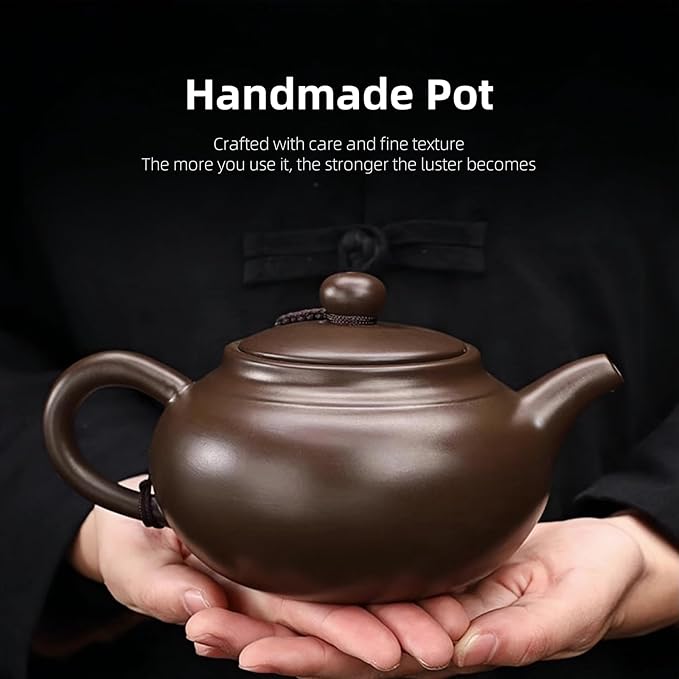 Yixing Purple Clay Tea Pot, Chinese Handmade Xishi Teapot, Pottery Zisha Sand Mud Kungfu Tea Set Kettle 14oz Zini