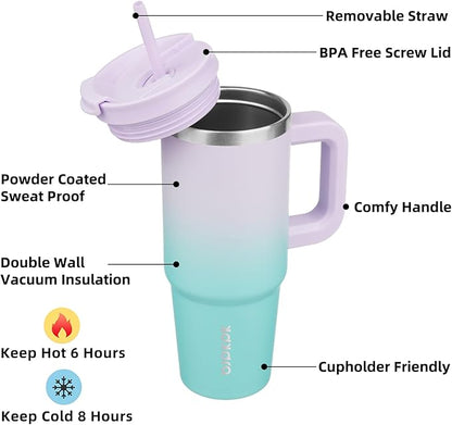 BJPKPK Tumbler With Handle 30 oz Stainless Steel Insulated Tumbler With Lid And Straw For Water Or Ice Coffee,Lavender Green