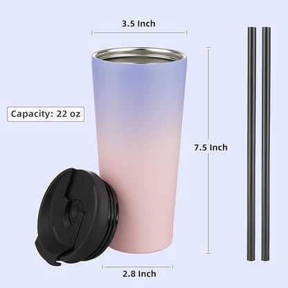 22 OZ Insulated Tumbler with Lid and 2 Straws Stainless Steel Water Bottle Vacuum Travel Mug Coffee Cup,Pastel Sunset