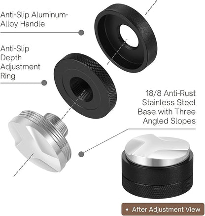 Flexzion Espresso Distribution Tool 58mm Coffee Leveler, Adjustable Depth and Universally Compatible Espresso Leveler for 58mm Portafilters and Espresso Machines