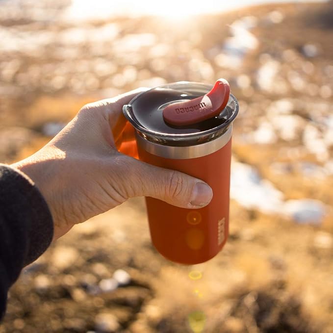 WACACO Octaroma Lungo Vacuum Insulated Coffee Mug, Double-wall Stainless Steel Travel Tumbler With Drinking Lid, 10 fl oz(300ml)， Carmine Red