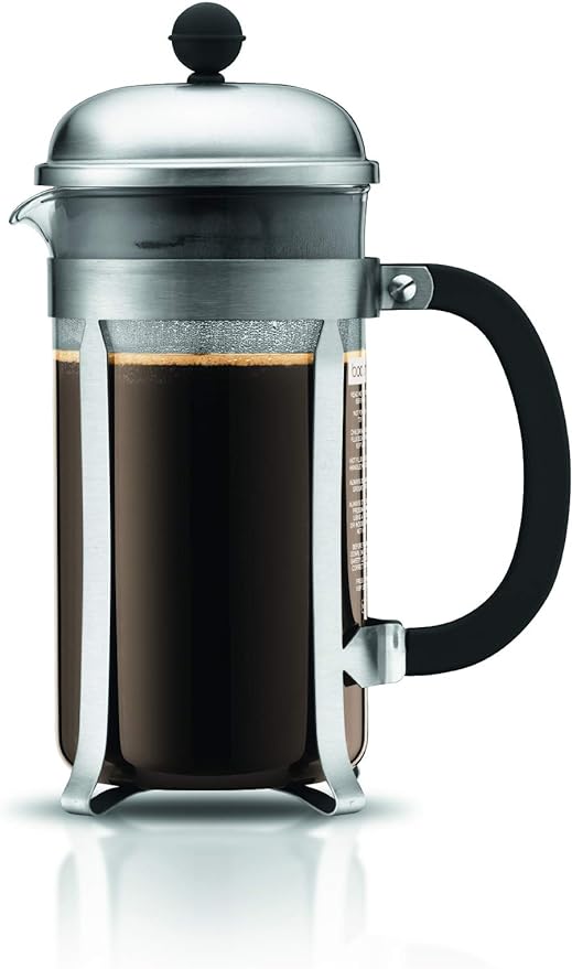 Bodum 34oz Chambord French Press Coffee Maker, High-Heat Borosilicate Glass, Brushed Stainless Steel – Made in Portugal