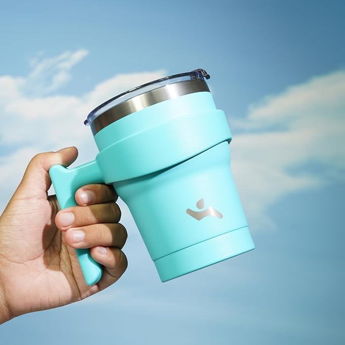 10 oz Tumbler with Handle and 2 Straw 2 Lid, Insulated Water Bottle Stainless Steel Vacuum Cup Reusable Travel Mug,Turquoise