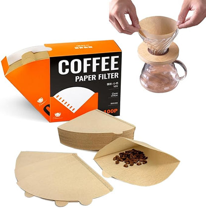 HAPIGO Easy-Dispensing Natural Brown Cone Coffee Filters V02 Size, 100 Count - Unbleached Paper Filters for Pour Over Brewing, Compatible with Chemex, Hario V60 & More，Box for Easy Use & Tidy Storage