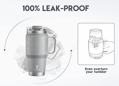 Meoky 24oz Travel Mug, Triple Insulated Stainless Steel Tumbler with Handle and 2-in-1 Straw and Sip Lid, 100% Leak Proof, Keeps Cold for 24 Hours or Hot for 8 Hours, Cupholder Friendly (Rock)