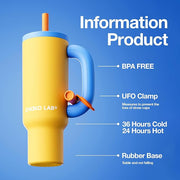 BaWang Insulated Stainless Steel Tumbler | Tumbler with Handle and Straw 33oz | Cup Holder Friendly for Travel | Leakproof Water Bottle | BPA-Free | 316 stainless steel liner| yellow＆blue