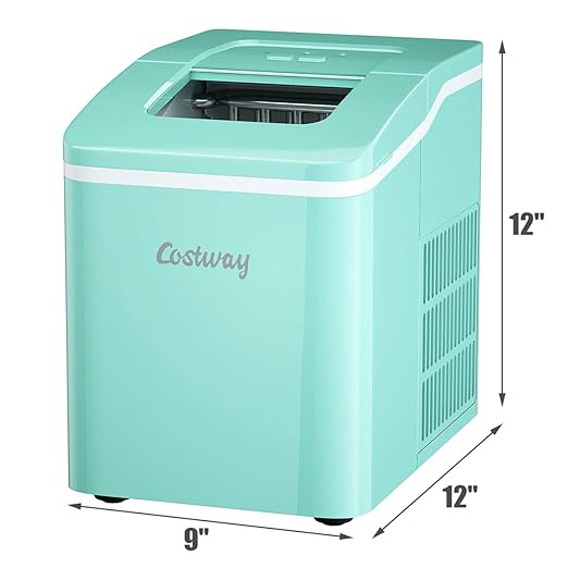 COSTWAY Countertop Ice Maker, 26Lbs/24H Portable Ice Machine with Self-Cleaning Function, Bullet Ice Cubes Ready in 8 Mins, Scoop and Removable Basket,Ice Maker for Home Party Bar, Green