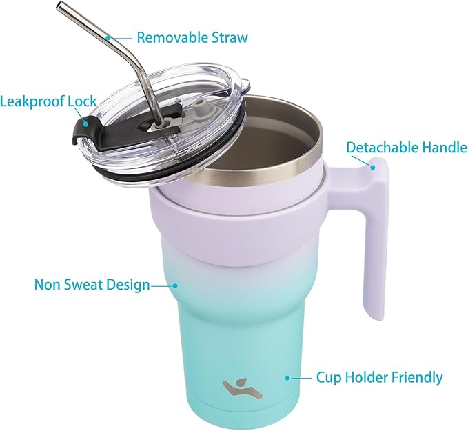 40 oz Tumbler with Handle and 2 Straw 2 Lid, Insulated Water Bottle Stainless Steel Vacuum Cup Reusable Travel Mug, Lavender Green